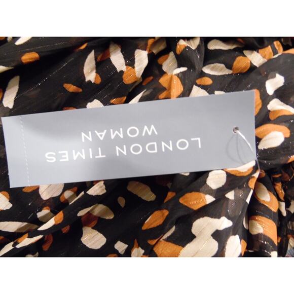 NWT London Times Dress Womens 16W Multi Tie Neck Chiffon Fit‎ & Flare Midi $130 - Picture 7 of 13